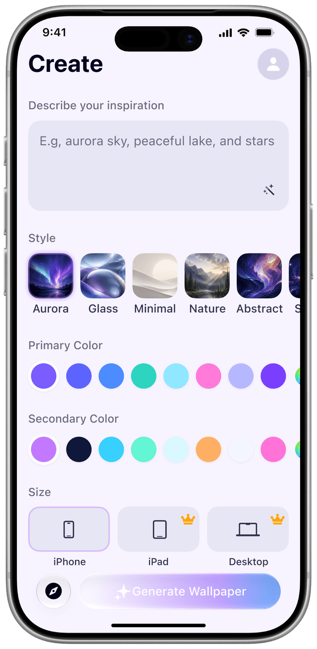 Lumora create screen
